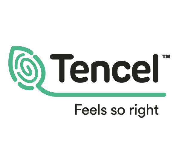 Tencel-Logo mit grünem Blattsymbol und dem Slogan „Feels so right“ darunter auf weißem Hintergrund.